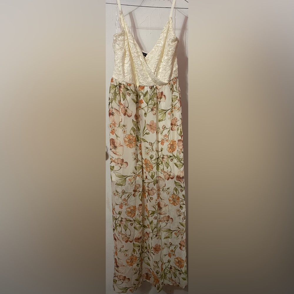 NWT As U Wish floral print long dress lace stop sheer bottom high low